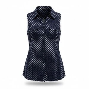 Notations Navy Polka Dot Sleeveless Blouse Classic Women Size L